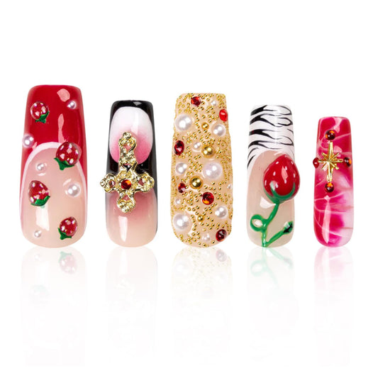 LOVFUL Short Press on Nails Glitz | Handmade Acrylic Press ons | Reusable Fake Nails | Square Classic Regular 1.3 in | H469-M