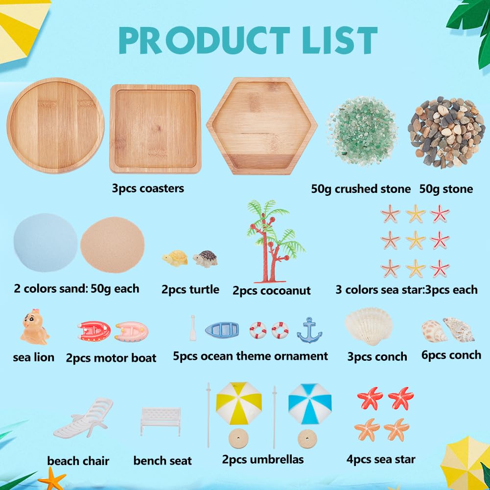 WEBEEDY 3 Sets Miniature Beach Zen Garden Kit Sand Craft Kit Ocean Beach Sandbox Decorations Meditation Mini Zen Garden Accessories for Home Office Desktop Decor Gift, 4/4.2/4.4 inch Tray