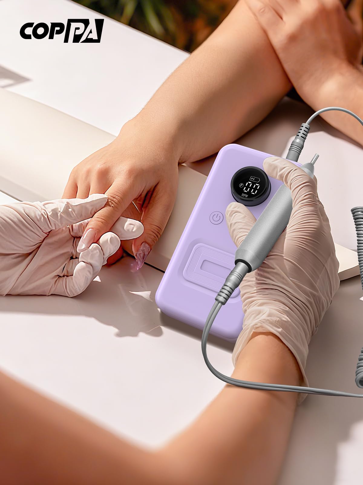 COPPA Portable Nail Drill, NDK106 Electric Nail Drill Professional Kit with 12 Bits 31 Sanding Bands, 45000RPM Rechargeable Nail Drills Machine for Acrylic Nails Gel Polishing Removing, Home & Salon