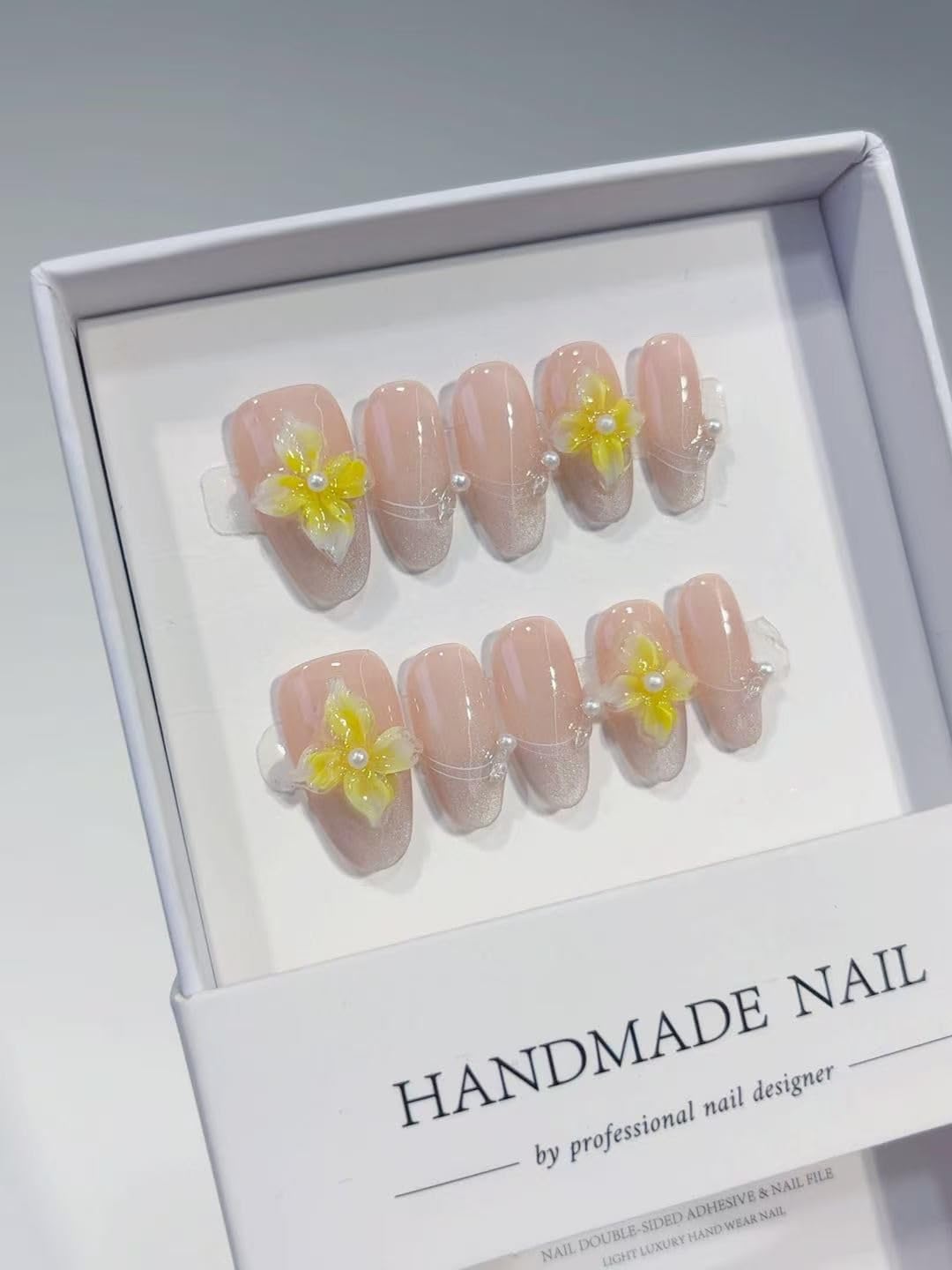 Handmade Wearing Armor Light Pink Premium Style Relief Flower Nail Patch Small Size