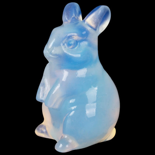 QLRSUXN White Opalite Bunny Figurine,Hand-Carved Rabbit Statue for Home Decor,1.6" Healing Crystal Desk Ornament,Easter Gift for Women Men,Lucky Feng Shui Charm for Office,Cute Animal Spirit Totem