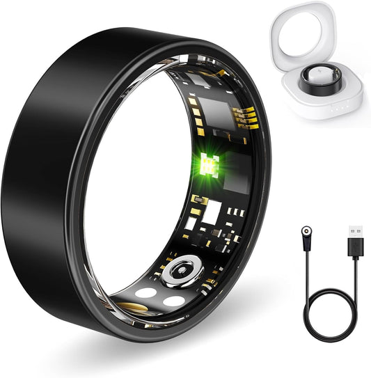Smart Rings for Women Men, Fitness Ring with Heart Rate, Blood Oxygen, HRV, Stress, Sleep Tracker, Step Tracker, No Subscription Fee, lP68 Waterproof Smart Ring for iPhone & Android (Black 12#)