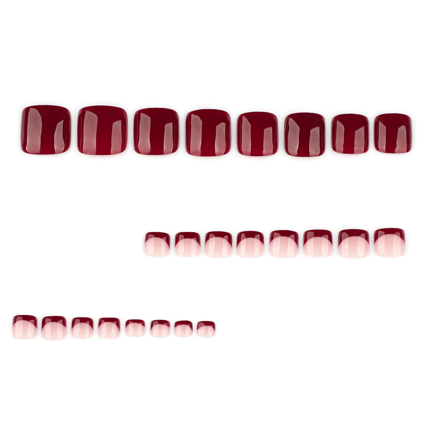 Wine Red Press on Toenails Short Square Fake Toe Nails Red French Tip False Toenails Glossy Full Cover Acrylic Toe Nails Stick on Nails for Woman 24Pcs