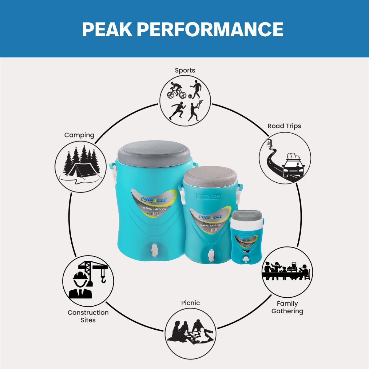 10-Gallon 5-Gallon Water Jug and 2-Gallon Gallon Water Bottle Set – Insulated Beverage Cooler Dispenser with Pull Tap Spout – Leakproof and Portable Sports Jug – for Camping, Outdoor, Party, Sports