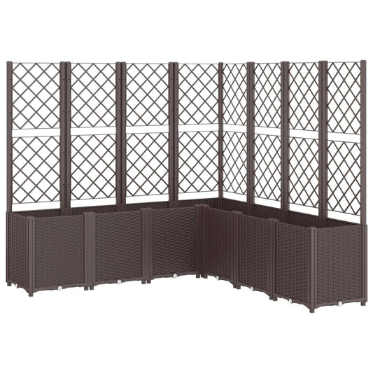 Foknhdi Brown 63 x 63 x 55 in Outdoor Garden Planter with Trellis, Modular Polypropylene Raised Bed for Climbing Plants, UV Stable Flower Box for Patio Balcony Terrace
