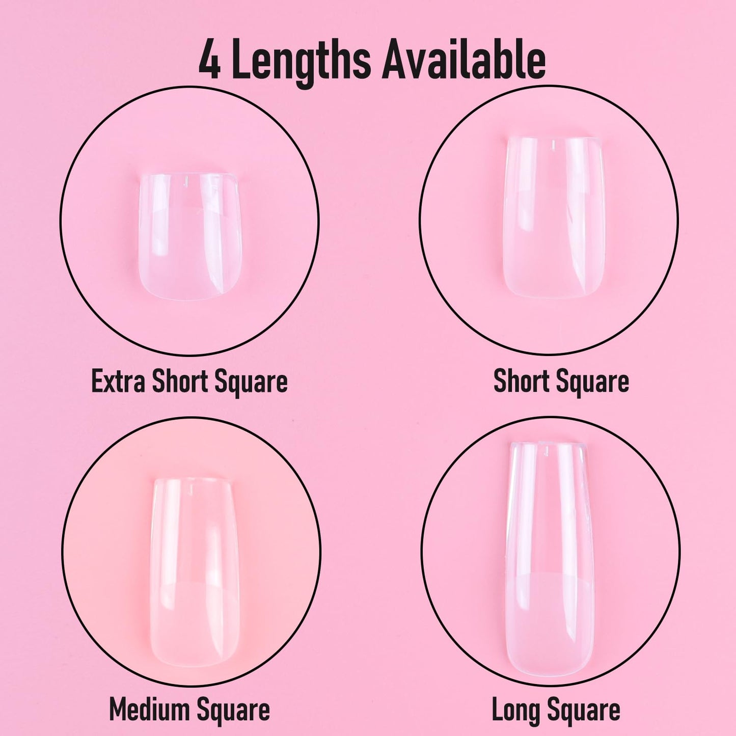 Wellquinn Square Nail Tips Long Thicken Soft Gel Nails Pre-etched Clear Full Cover Press on Acrylic Fake Nail Extension for Manicure Salon Home DIY 360Pcs 15 Sizes Black Box Collection