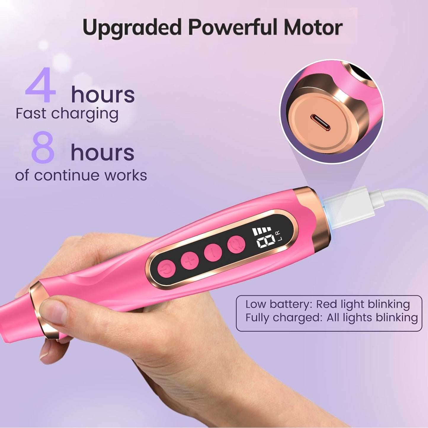 HengYuaoler Professional Manicure Pedicure Kit Cordless Electric Nail File Set 6 Speed Cordless Nail Drill for Thick Nail Toenail Cuticle Hand Foot Care Nail Drill Tool(Rose)