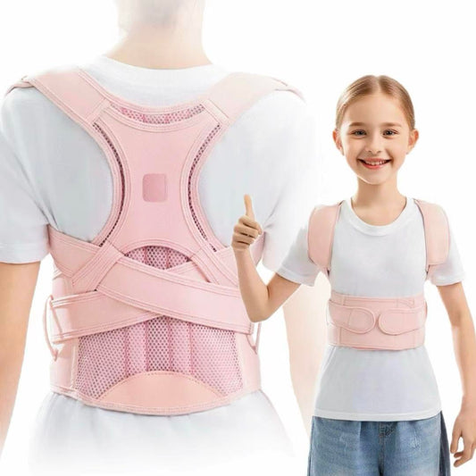Back Brace Posture Corrector for Kids Teenagers Women, Adjustable Upper Back Straightener Lumbar Support Belt for Student Boys Girls Hunchback Scoliosis Pain Relief Spine Corrector (Pink, Medium)