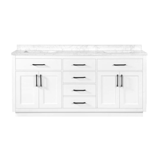 OVE Decors Athea 72" Double Undermount Sink Bathroom Vanity with Cultured Marble Countertop, Backsplash, Power Bar, in White Finish