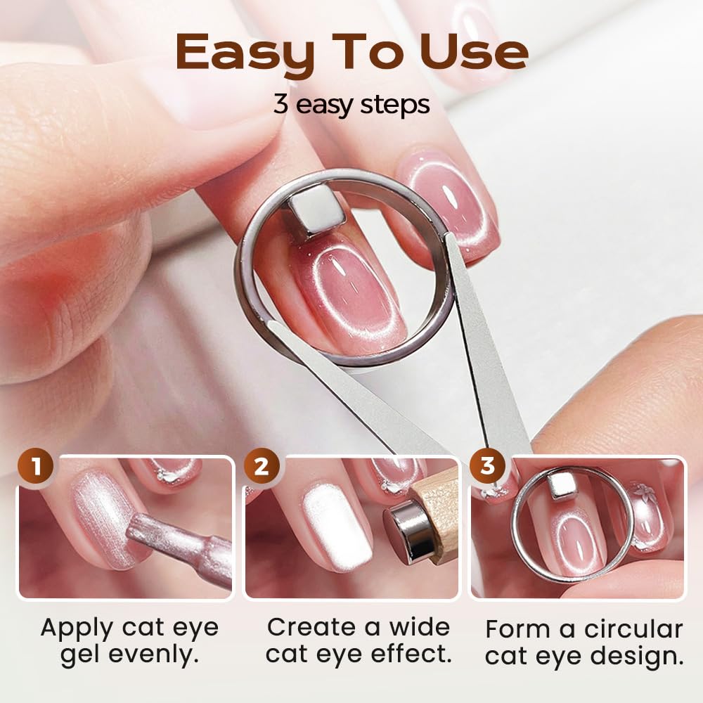 2026 New Ring-Shaped Cat Eye Magnet for Nails,Circular Magnet & Two Tip Scissor Tool for Cat Eye Gel Polish, Home DIY, Beginners & Nail Artists (2 Ring + 2 French magnet)