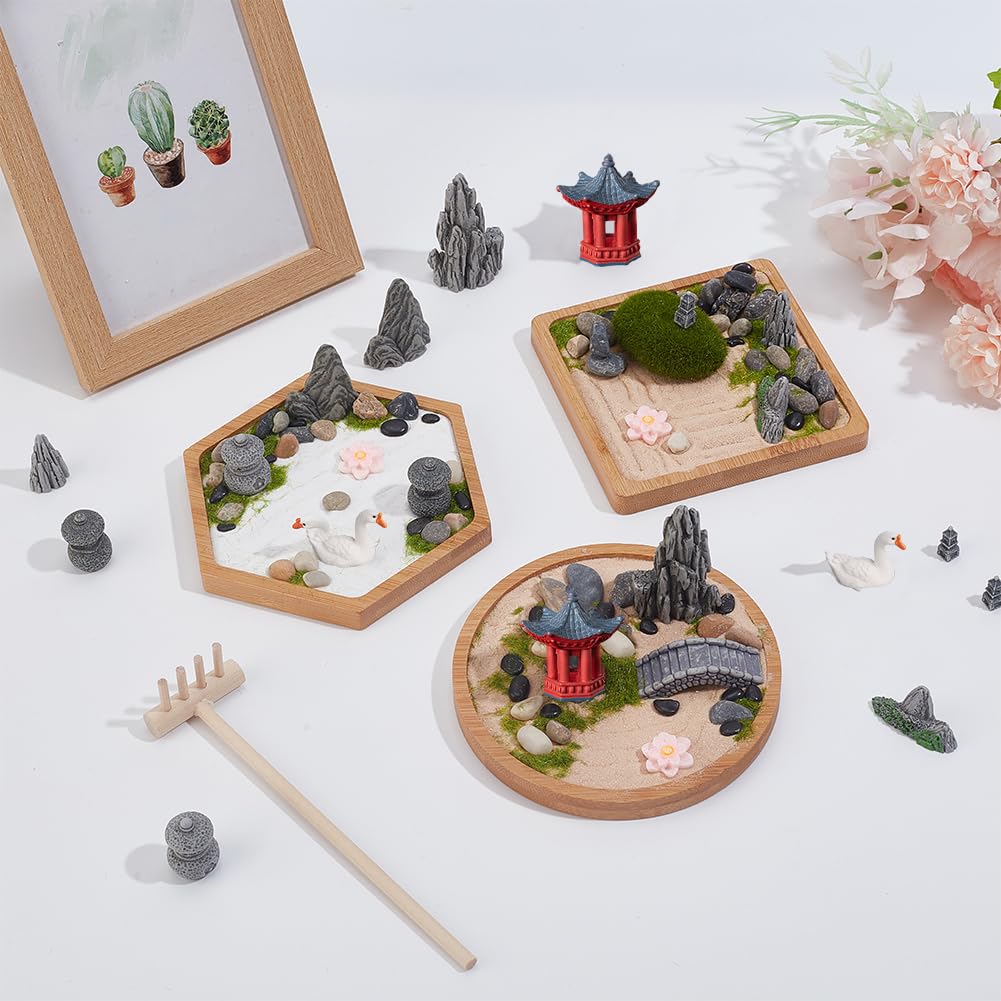 WEBEEDY 3 Sets Mini Zen Garden Kit Sand Tray Kit Japanese Sand Garden for Desktop with Bamboo Tray,Mini Rock Garden Gift Set for Home Office Desk Beautiful Japanese Decor Relaxation Meditation