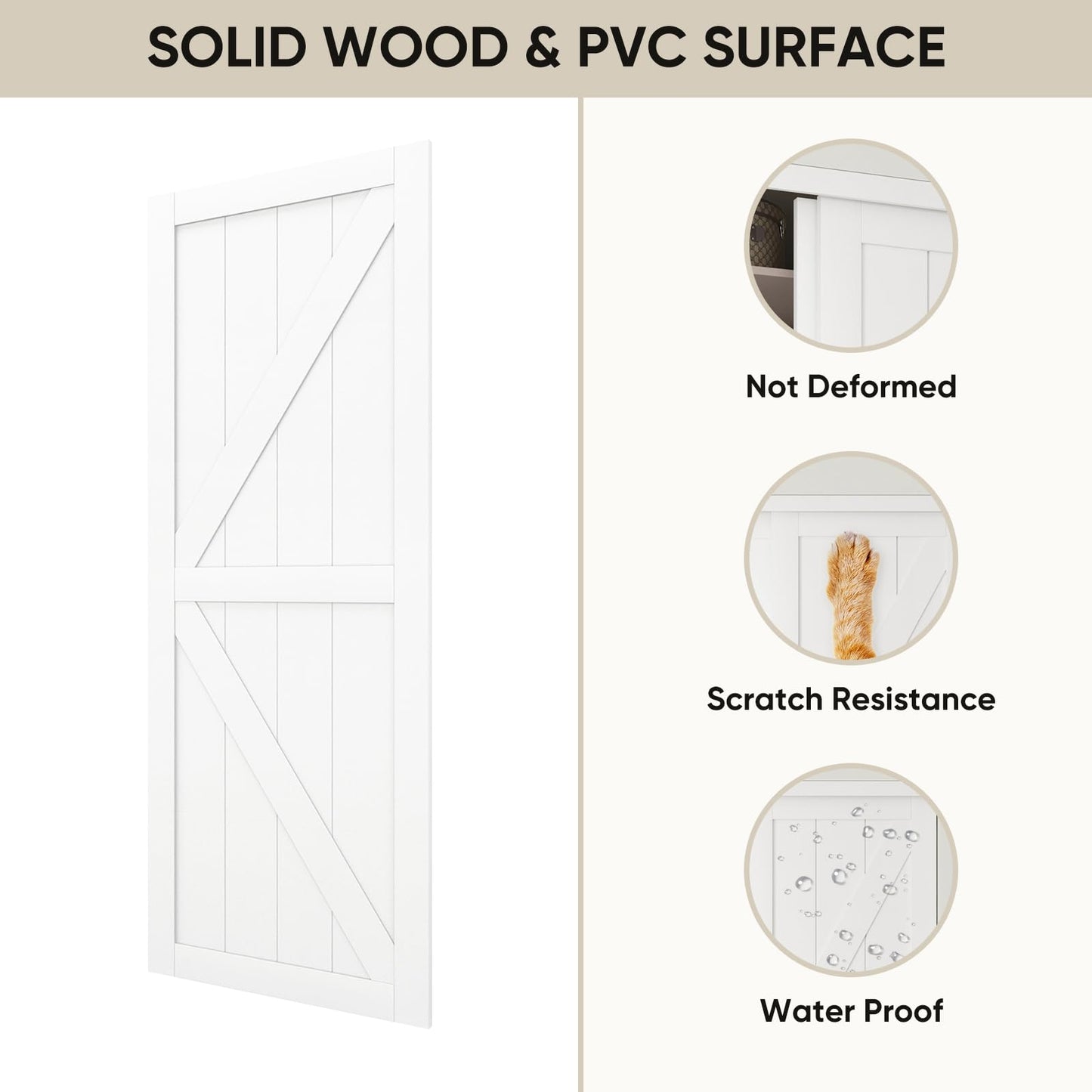 JUBEST 60"(Double 31") x80" Sliding Closet Door, K Style Bypass Closet Door with Hardware Kit & Matching Fascia, Preassembled Solid Wood Slab with Water-Proof PVC Surface, Easy to Install, White