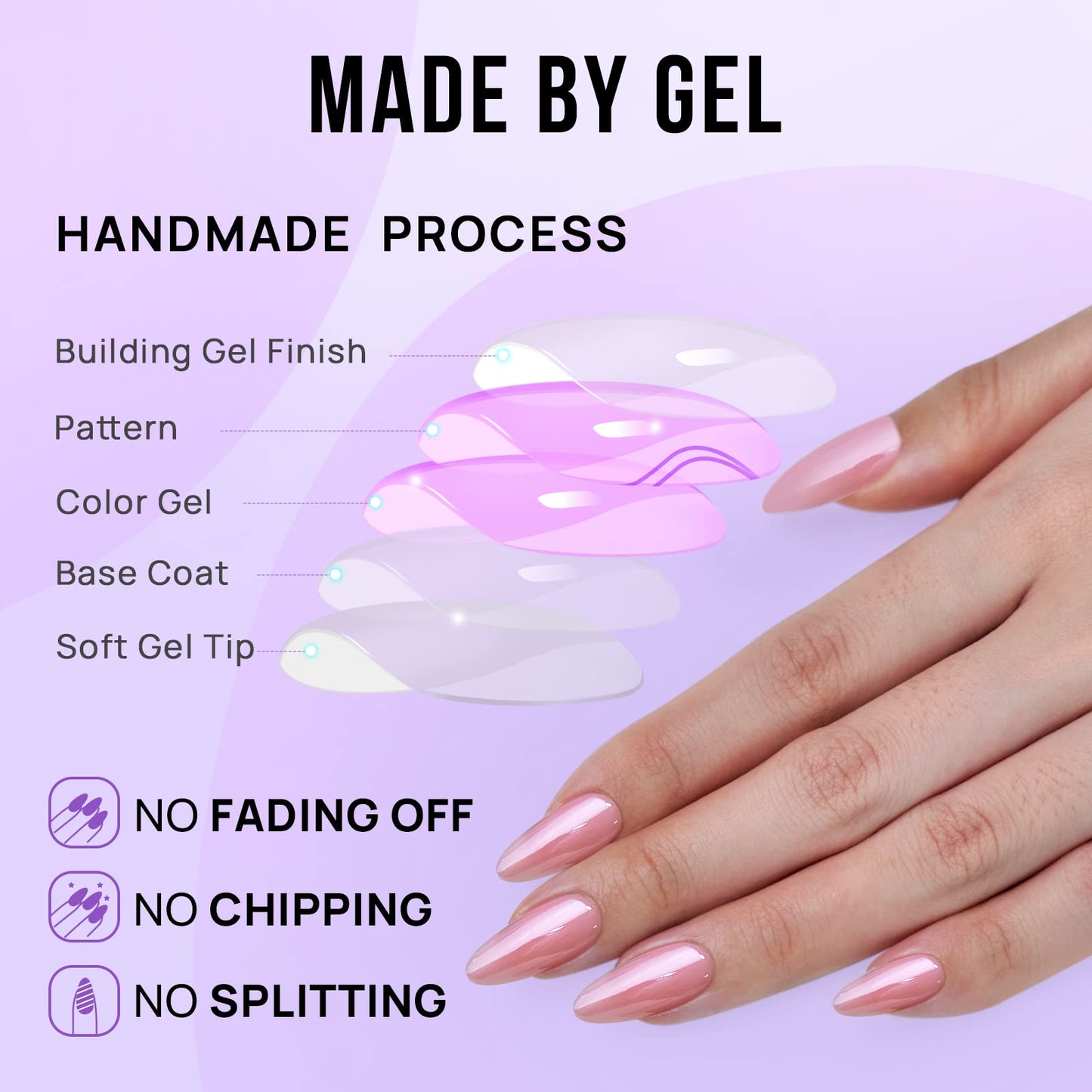 BTArtbox Press On Nails Almond - Soft Gel Press on Nails Pink Chrome Nails, Light Weight & Fit Perfectly, Natural Fake Nail with Nail Glue, Medium Glue On Nails in 15 Sizes - 30 Nail Kit, Lotus Glazed