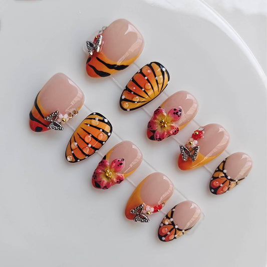 Gleamrain Handmade Press on Nails Almond Shape M Size/Gleamrain Luxury Medium Hand Made Nails with Design for Women 10Pcs by P12