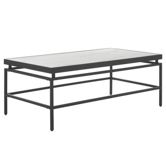 SAFAVIEH Home Collection - Acelin White Faux Marble Top & Black Metal Base Rectangular Coffee Table (COF7017A)