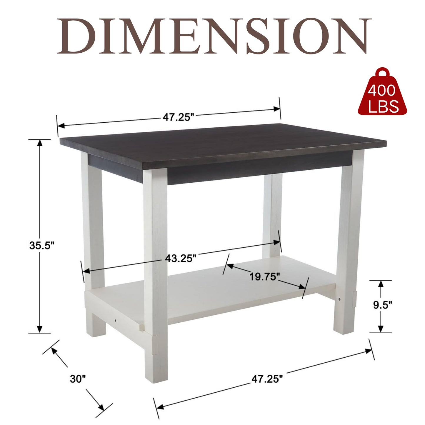 Janoray 5-Piece Counter Height Dining Table Set for 4, Bar Height Table and 4 Bar Stools for Kitchen Island/Dining Room(Brown Table & White Barstools)