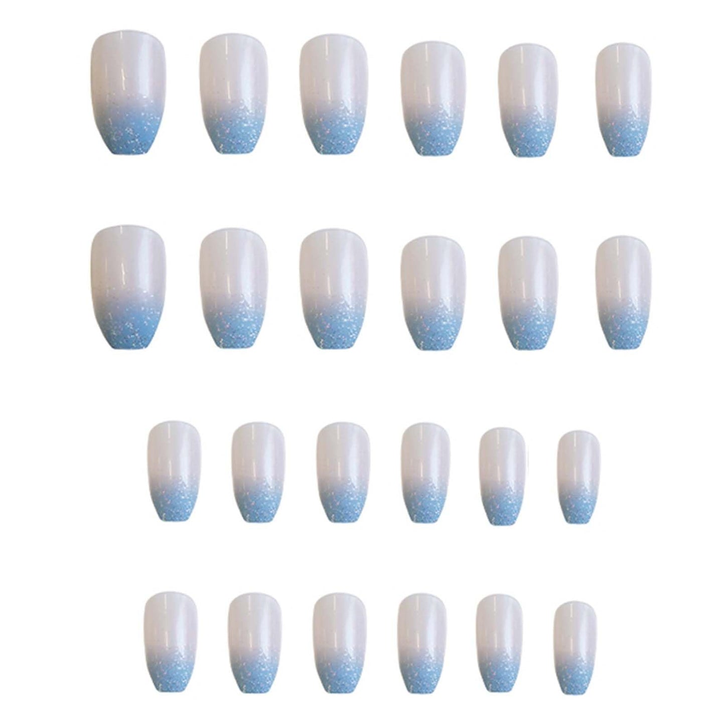 Gifiky Long Coffin Press on Nails French Galaxy Fake Nails Full Cover Nails Tips Gradient Blue False Nails for Women and Girls 24Pcs