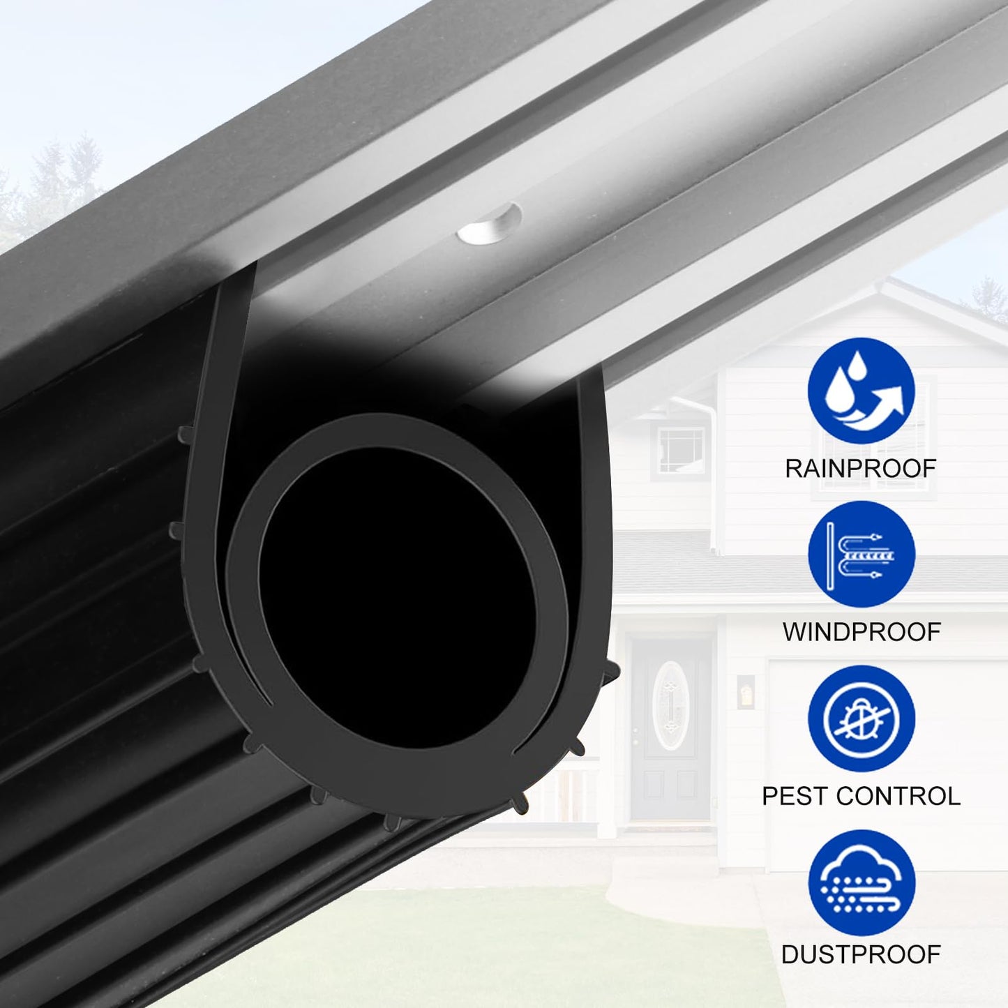 DGSL Garage Door Seals Bottom Rubber Weather Stripping Kit Seal Strip Replacement, Weatherproof Threshold Buffering Sealing Rubber 5/16 Inch T Ends (10 FT, Black, U+O)
