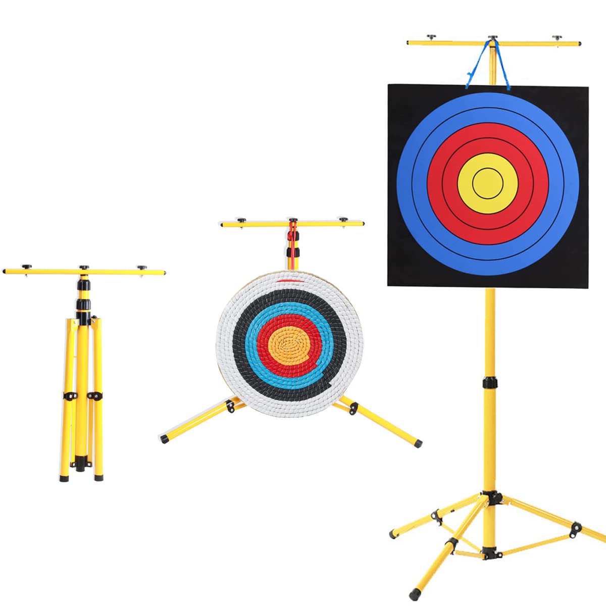 Archery Target Stand for Backyard Targets Shooting Adjustable Foldable Adjustable Hanging Traditional EVA Straw Targets Stand Multi-Application Brackets (Yellow Archery Stand)