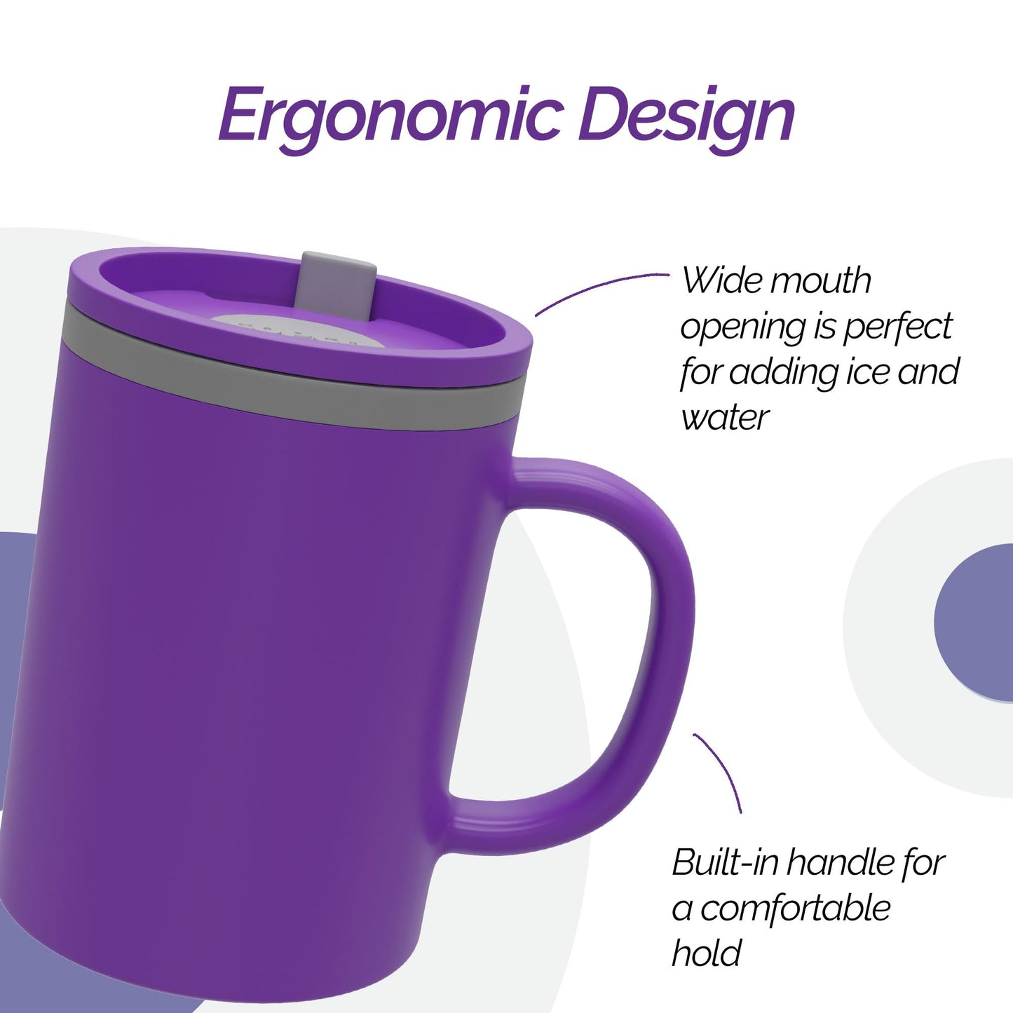 Copco Iconic 16oz Double Wall Insulated Desk Mug with Lid & Handle, Set of 2, BPA-Free Reusable Plastic, Spill-Proof, Microwave & Dishwasher Safe, Wide Mouth, Cup Holder Friendly (Purple/Light Purple)