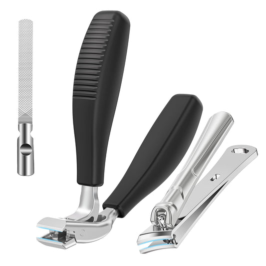 Large Toenail Clippers for Thick Nails for Seniors, Non-Slip Long Handled Angled Head Toe Nail Clippers with Catcher, Wide Jaw Opening Sharp Curved Cutter, Slanted Fingernail Clippers for Men Women