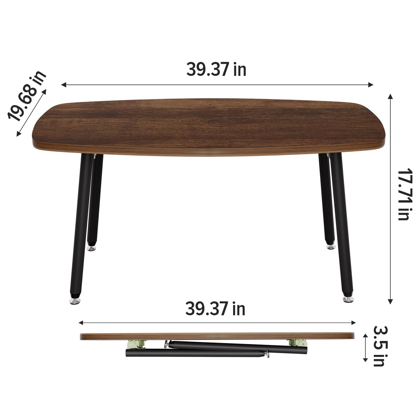WOHOMO Folding Coffee Table for Small Spaces, No Assembly Farmhouse Portable Living Room Table, Walnut 39.3x19.6x17.7 Inch