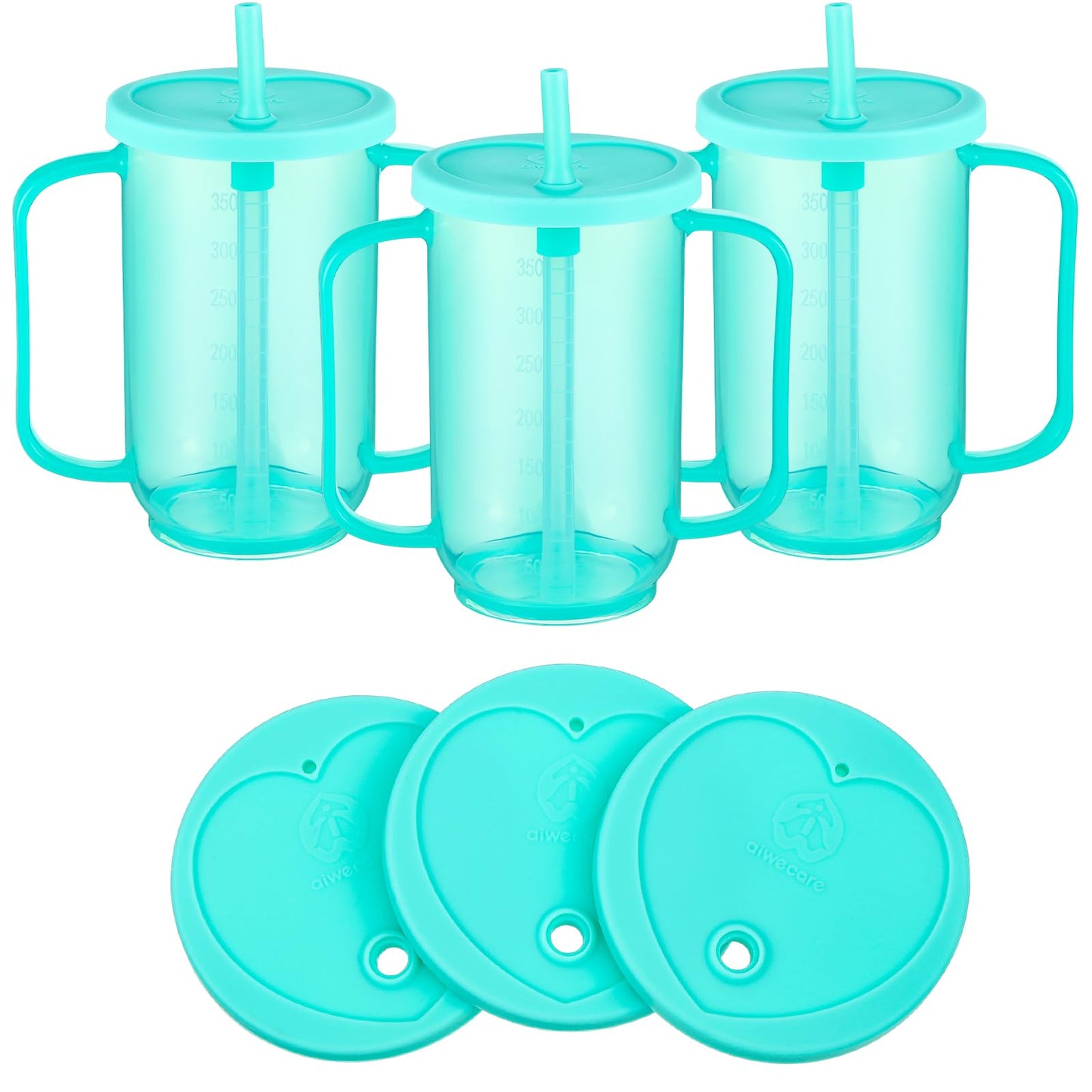 Sliner 3 Pcs Adults Sippy Cups for Elderly 12 oz Straw Sippy Cups with 2 Handles No Spill for Adults Spill Proof Dysphagia Cup for Disabled Patients Elderly Care (Blue)