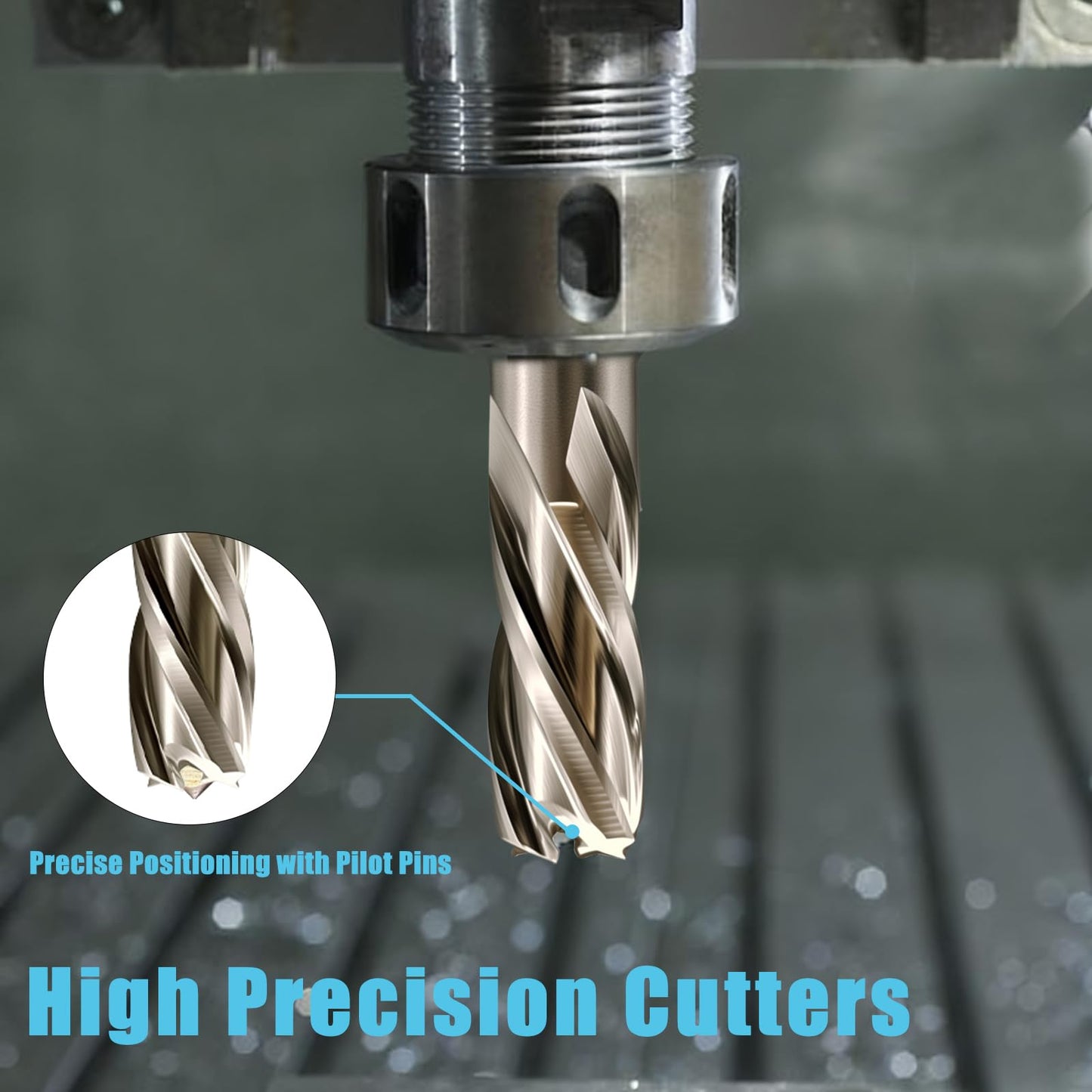 Techhyren 11pcs Annular Cutter Set, Cutting Depth 1" Cutting Diameter 7/16" to 1-1/16", M2 HSS Mag Drill Bits for Magnetic Drill Press, Steel, Aluminum, Copper, with 2 Pilot Pin & 1 Hex Wrench