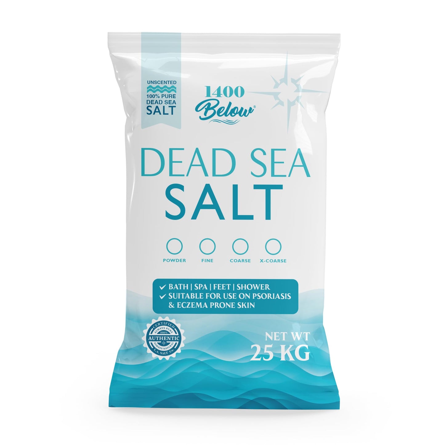 LA Salt Co.'s 100% Pure and Natural Dead Sea Salt Bulk 55 lb Bag, Fine Grain