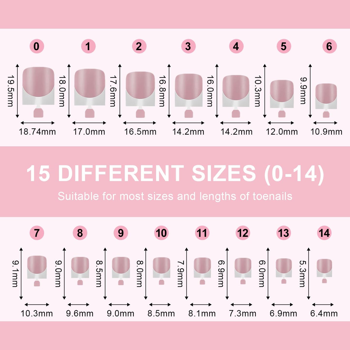 Misssix French Tip Press on Toe Nails, 300PCS French Square Toe Nail Tips, Soft Gel False Toenail, Acrylic Soak off Fake Toe Nails for Women Nail Art DIY 15 Sizes