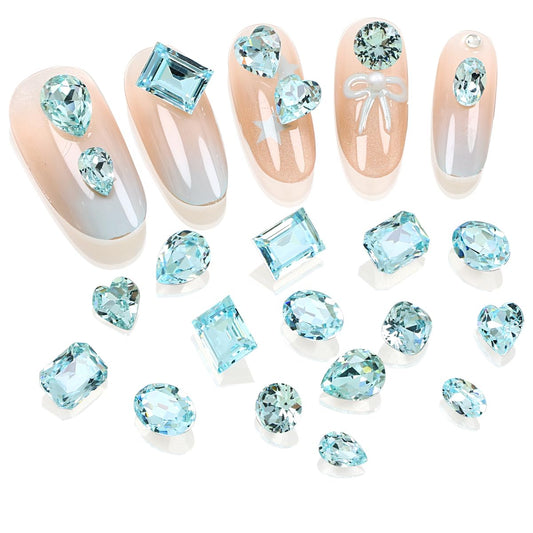 DONGZHOU 72pcs Mix Shape Nail Art Rhinestone,7 Styles Glass Nail Rhinestones Pointback Nail Gems Shiny 3D Nail Charms for Nail DIY Decorations Crafts,Aquamarine