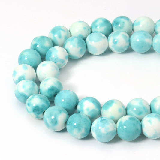Siomia 60pcs 6mm Natural Blue Rain Flower Gemstone Beads Energy Healing Crystal Round Loose Stone Beads for Jewelry Making, DIY Bracelets Necklaces