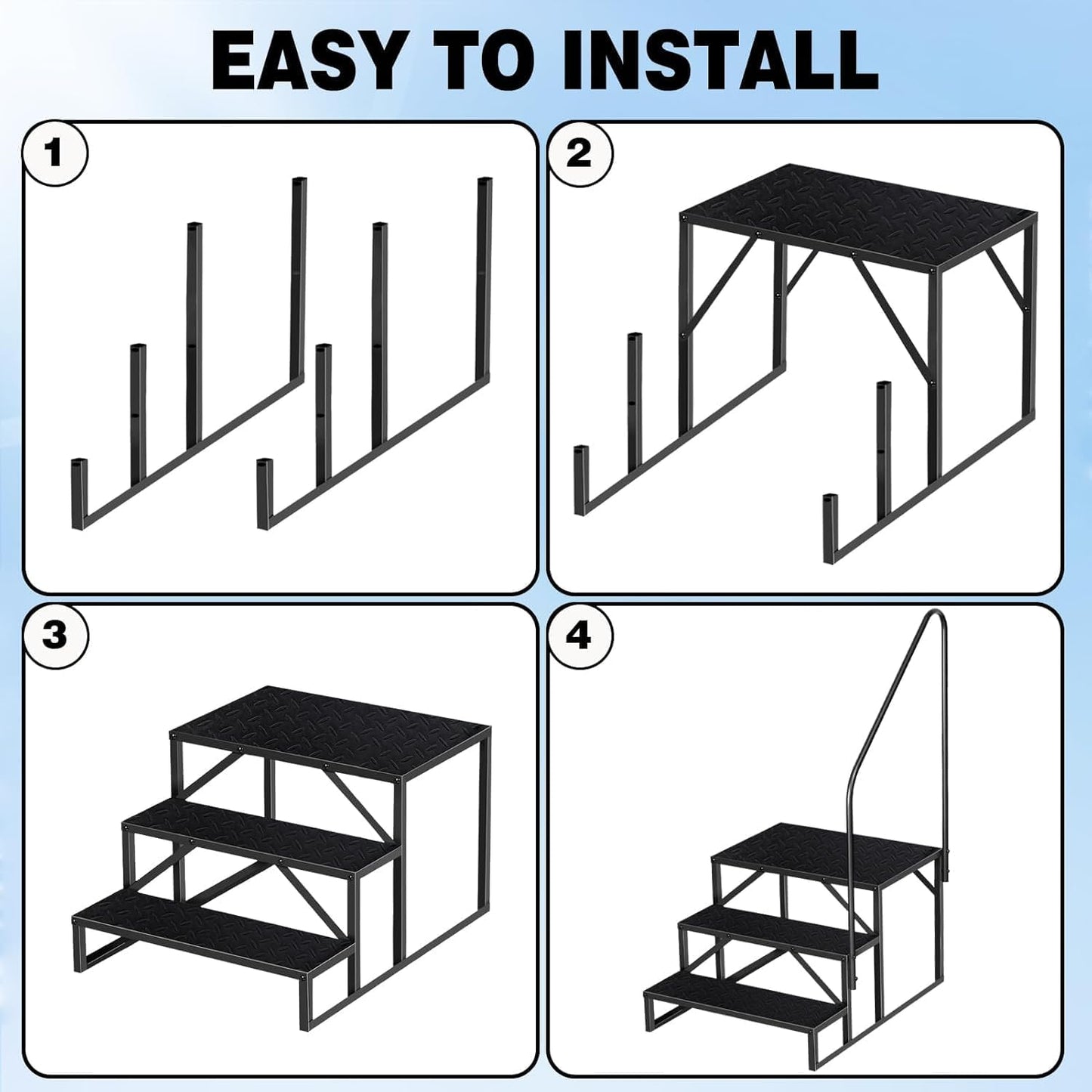 RV Steps with Handrail, 3 Step RV Stairs 660lbs Load Capacity, Heavy Duty Camper Steps with Wide & Anti-Slip Platform, Portable Outdoor Metal Entry Stairs for Hot Tub, Mobile Home, Travel Trailers