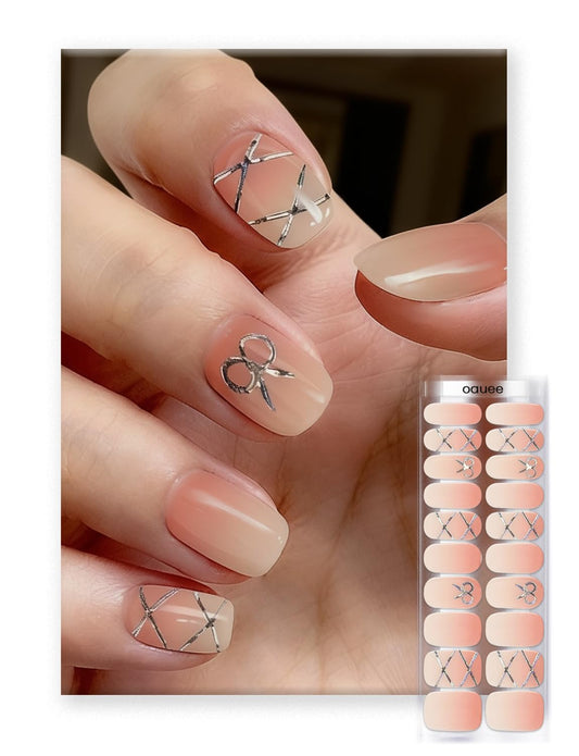 Oauee Semi Cured Gel Nail Strips | Built-In Gel Top Coat | UV Light Required | Salon Quality, Easy Application And Removal (Ballet Style Gradient Color)