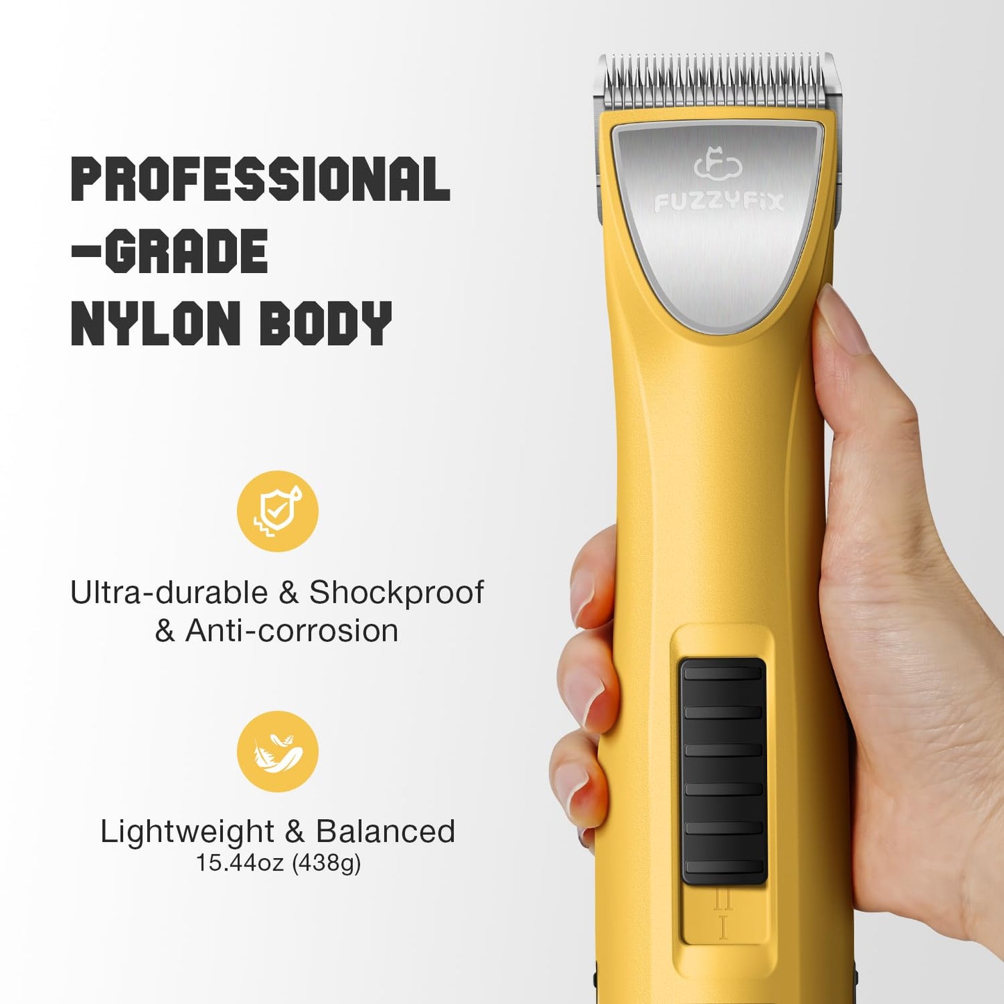 FuzzyFix Professional Dog Clippers for Grooming with Charging Replacement, Low Noise Pet Grooming Kit for Thick Curly Matted Heavy Coats Cordless Hair Trimmer with 8 Metal Guide Combs for Animal Horse