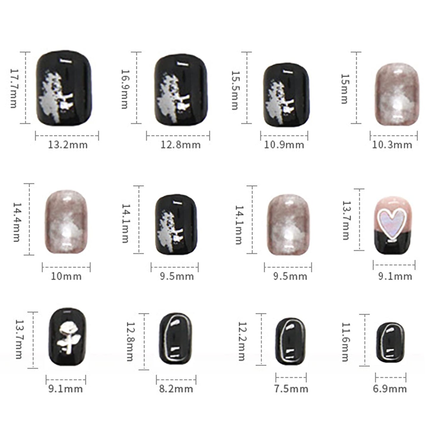 Press on Nails Short Square Length, Full Cover Reusable False Nails Kits, Glue on Nails with Rhinestone Designs Artificial Glossy Fingernails Acrylic Fake Nails for Women Stick on Nails Coffin Shape