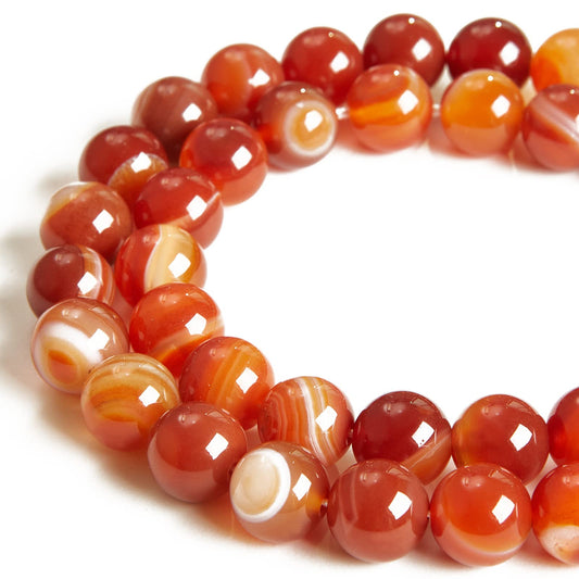 60pcs 6mm Orange Stripe Agate Beads Natural Gemstone Beads Round Loose Beads for Jewelry Making