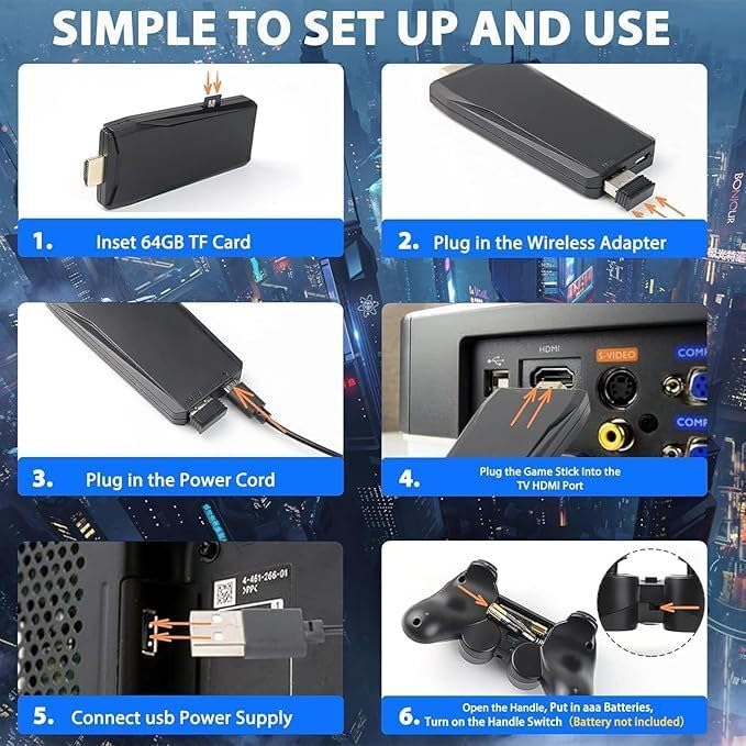 2025 New Upgrade Retro Gaming Console - Retro Gaming Stick,Retro Game Console Built-in 20000+ Games&9 Classic Emulators,4K HDMI Output,Plug and Play Game Stick with 2 Controllers(64G)