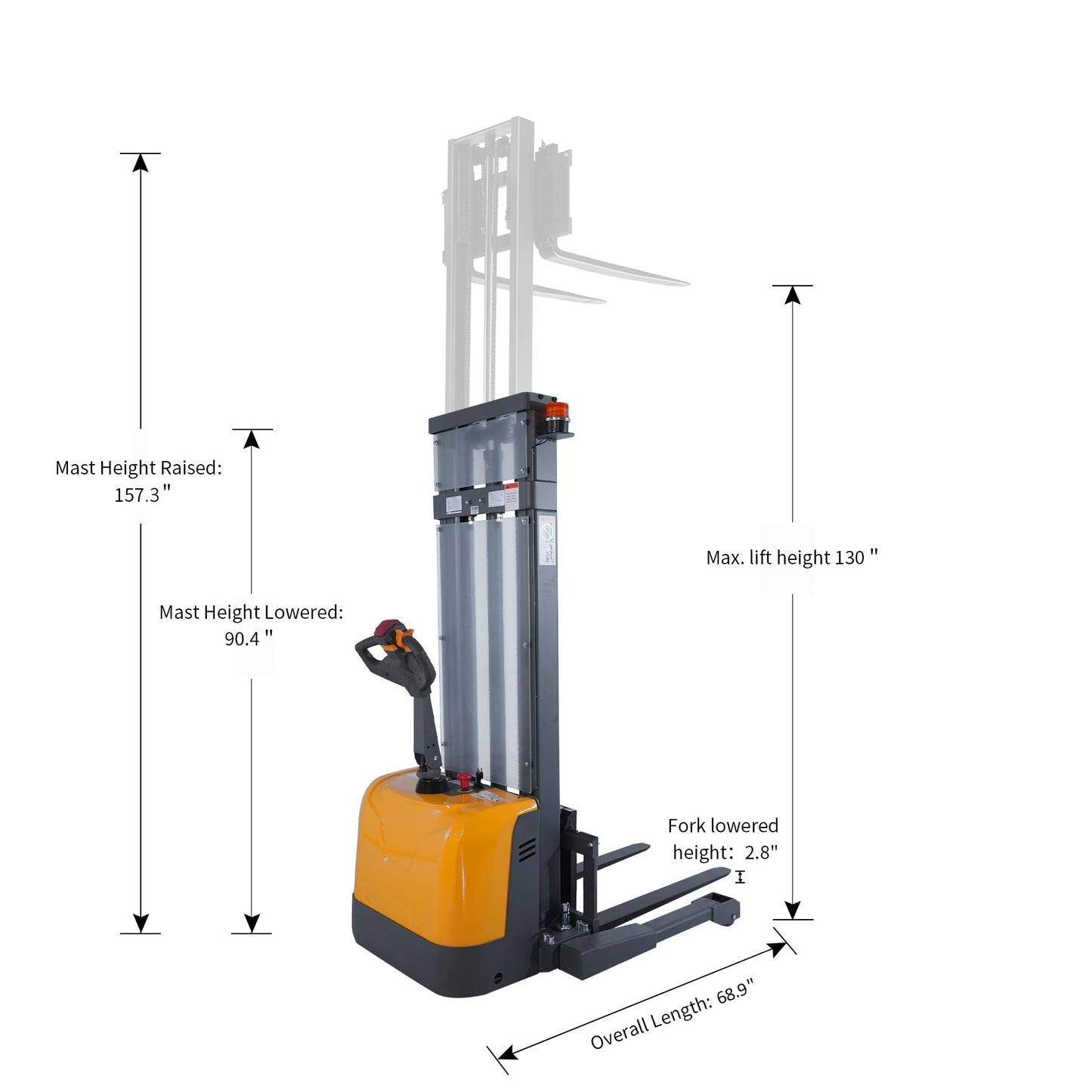 APOLLOLIFT Electric Walkie Stacker, 3300 lbs Capacity 130" Lift Height Powered Drive and Lift Electric Stacker, with Straddle Legs Adjustable Forks Material Lift