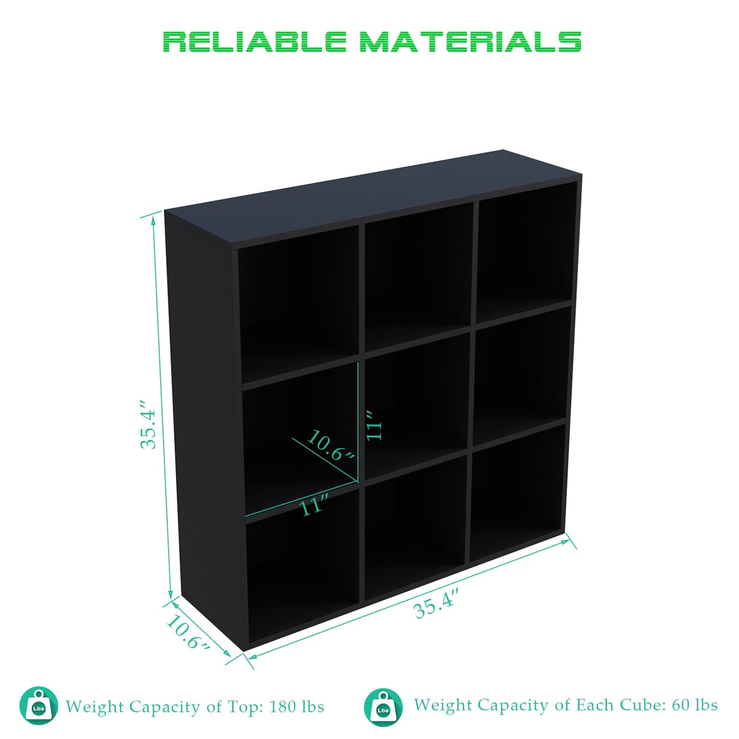 OSCHF 9-Cube Storage Shelf Bookcase - Wooden 3-Tier Free Standing Open Bookshelf for Home and Office, Organizer Cabinet in Black