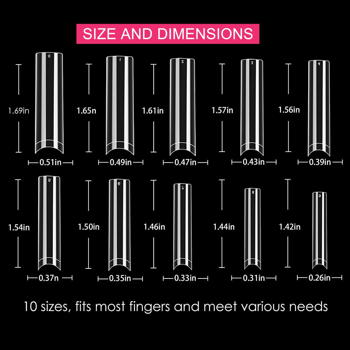 No C Curve Square Flat Nail Tips,SWETIDY 500Pcs XXL Extra Long Acrylic Clear Straight Tapered,Half Cover French Fake Nails for Nail Salon and DIY Nail Art 10 Sizes