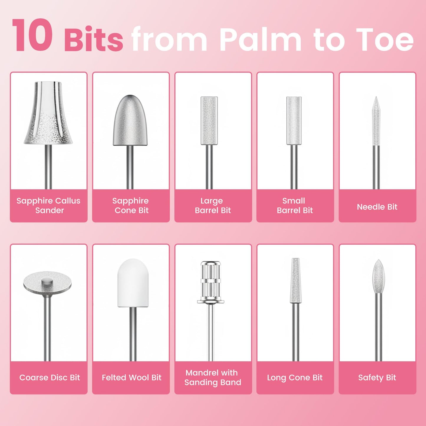 Merloly Nail Drill Kit,Black Cordless Electric Nail File with 10 Speed,10 Bits and LED Light,for Acrylic Nails,Gel Polish Removal and Thick Toenails,Easy for Beginners