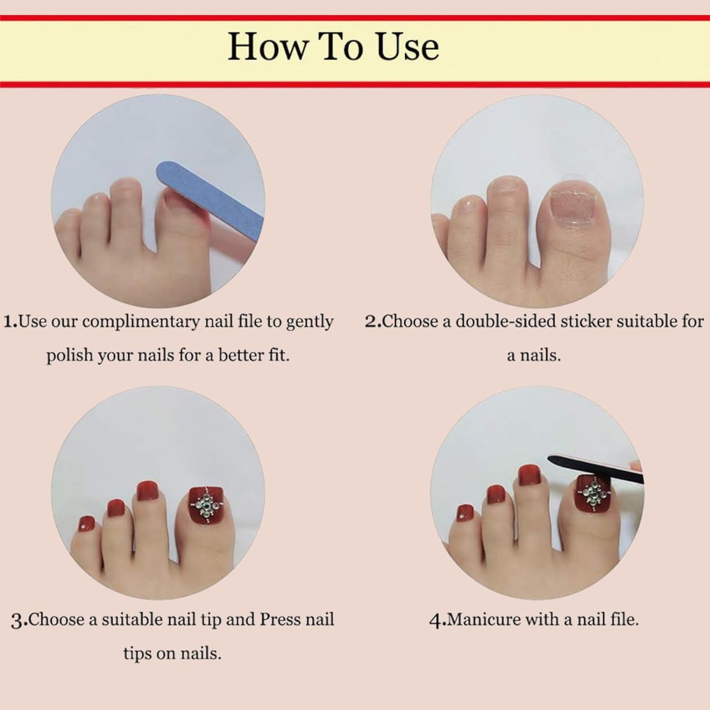 CTTHNBD Press on Toenails - White French Tip Fake Nails with Heart Design - Summer, Short Square Press on Toe Nails - for Women 24 Pcs