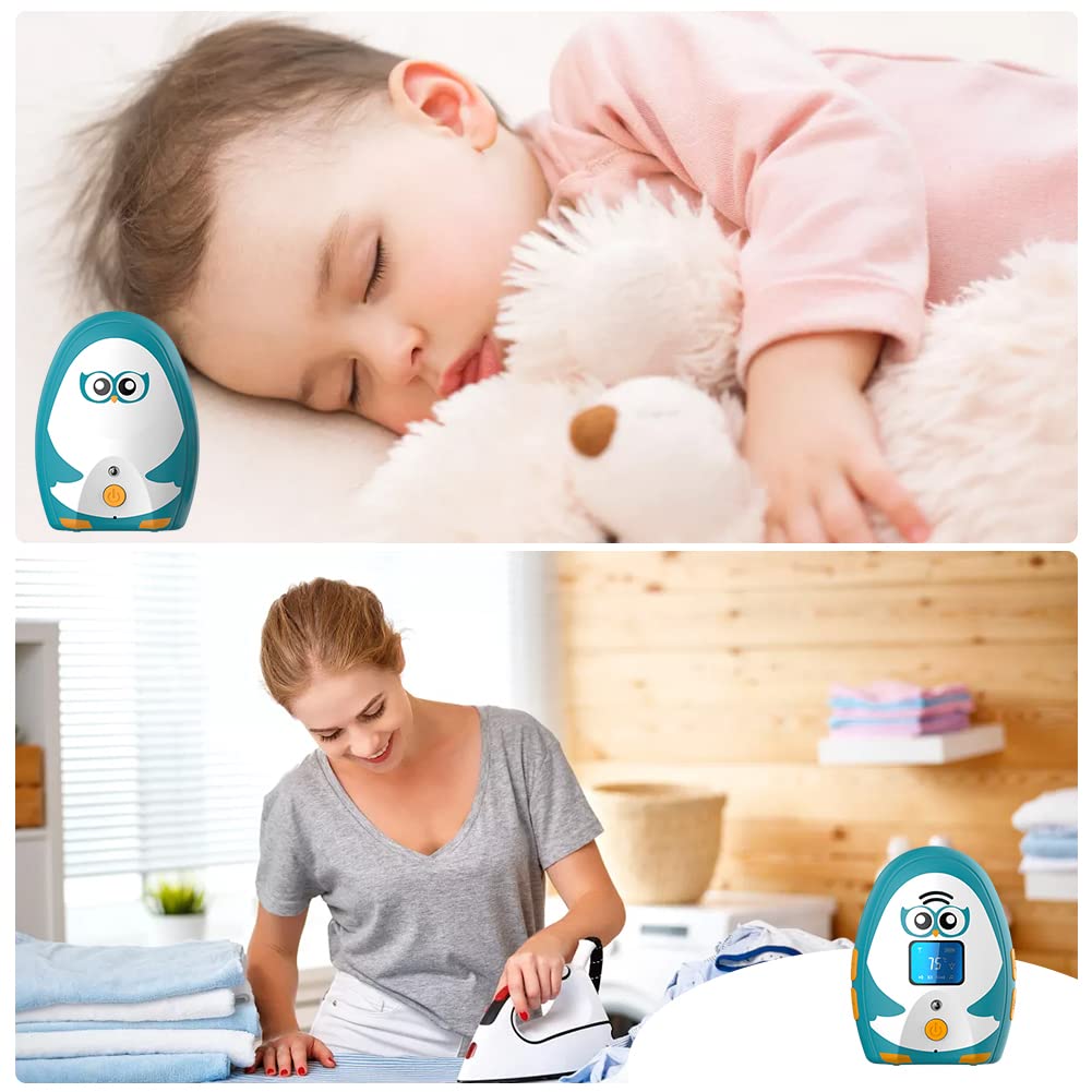 TIMEFLYS Audio Baby Monitor OL Portable, Talk Back Intercom, Long Range up to 1000 ft, Temperature Monitoring and Warning, Lullabies, Vibration, LCD Display, 2 Cables 2 Sets of Rechargeable Battery