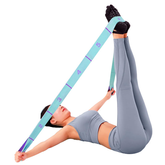 Elastic Stretching Strap with 11 Loops, Adjustable Yoga Strap for Stretching, Physical Therapy, Pilates, Dance, Ballet, Hamstring Stretcher – Non-Slip Fabric Stretch Band for Home Flexibility Workout (Blue)