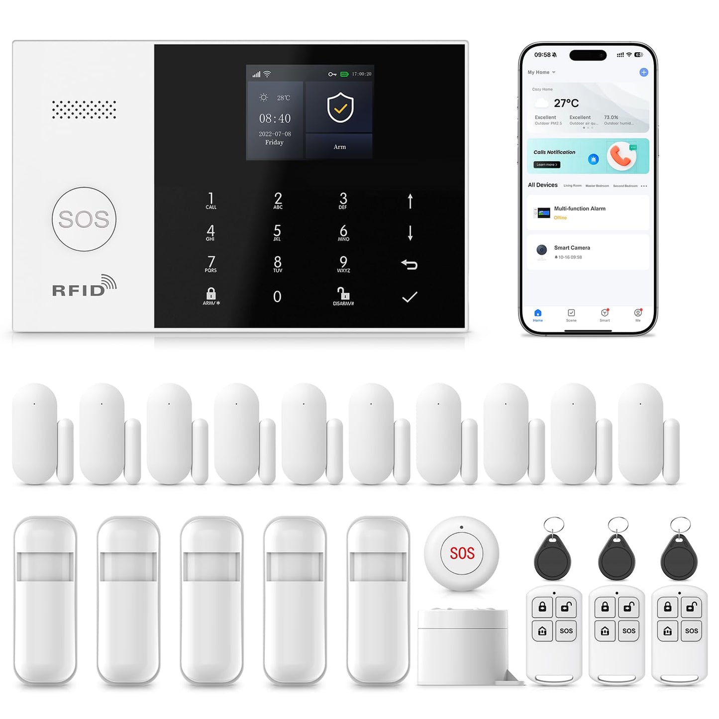 YBJ 4G and WiFi Wireless Home Alarm System, DIY Burglar Alarm System for Home Security with App Control, Door Window Sensor, Motion Detector,Work with Google Assistant and Alexa (PG-105-F)