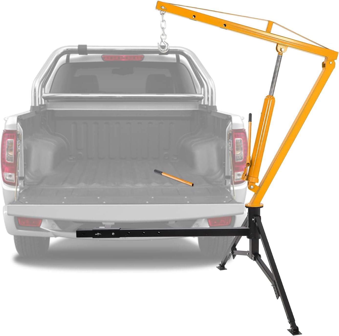 MERXENG Hydraulic Pickup Truck Crane, 1000 Lbs Capacity, 360°Swivel, Hitch Mounted Crane with 3 Adjustable Capacities of 500 Lbs, 750 Lbs and 1000 Lbs for Lifting Goods in Construction, Yellow