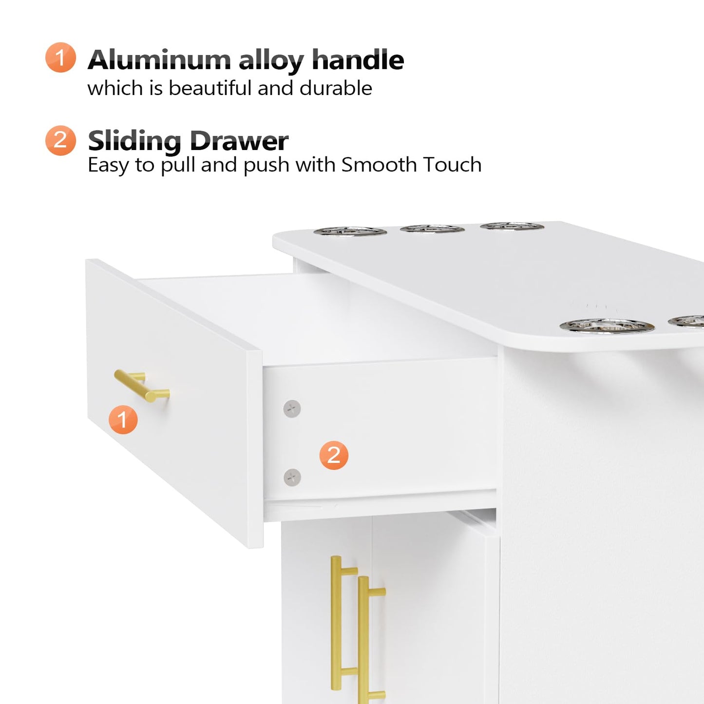 OmySalon Salon Storage Station, Barber Stations Beauty Salon Spa Equipment, Free Standing Cabinet with 1 Drawers, 1 Storage Cabinet, 6 Hair Dryer Holders for Hair Styling, White