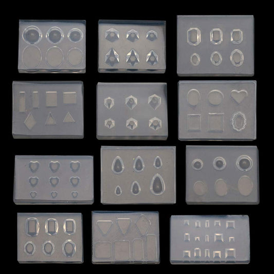 A FEI 12Pcs Mini Faceted Diamond Crystal Resin Mold Oval Round Gemstone Nail Art Molds