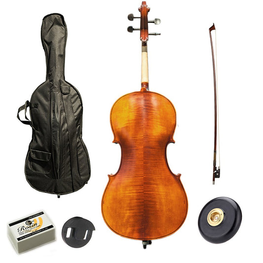 Paititi PTTCE101T Ebony Fitted Oil Finish Wood 4/4 Cello with Soft Case, Bow, Rosin, Stopper and Mute